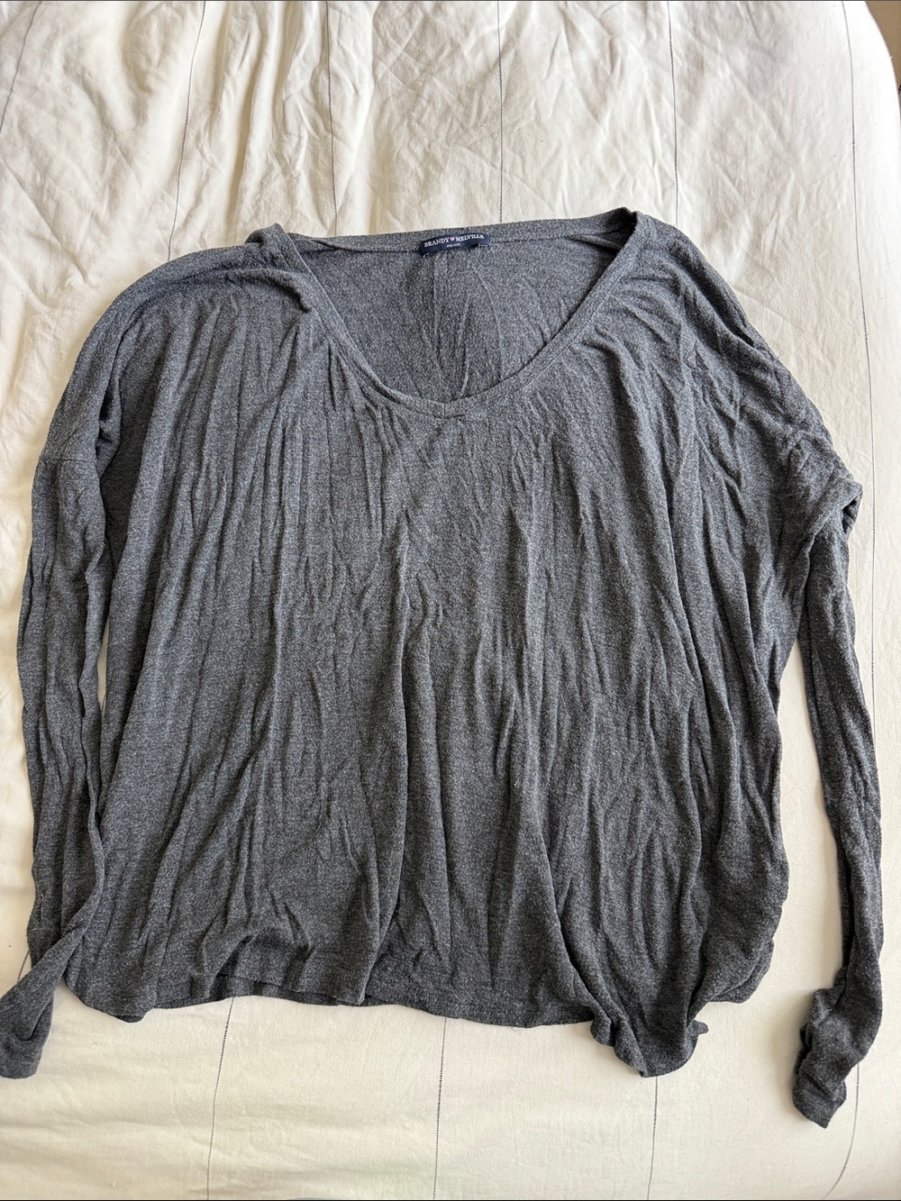 Brandy Melville Charcoal Gray Lightweight V-Neck Long Sleeve Top